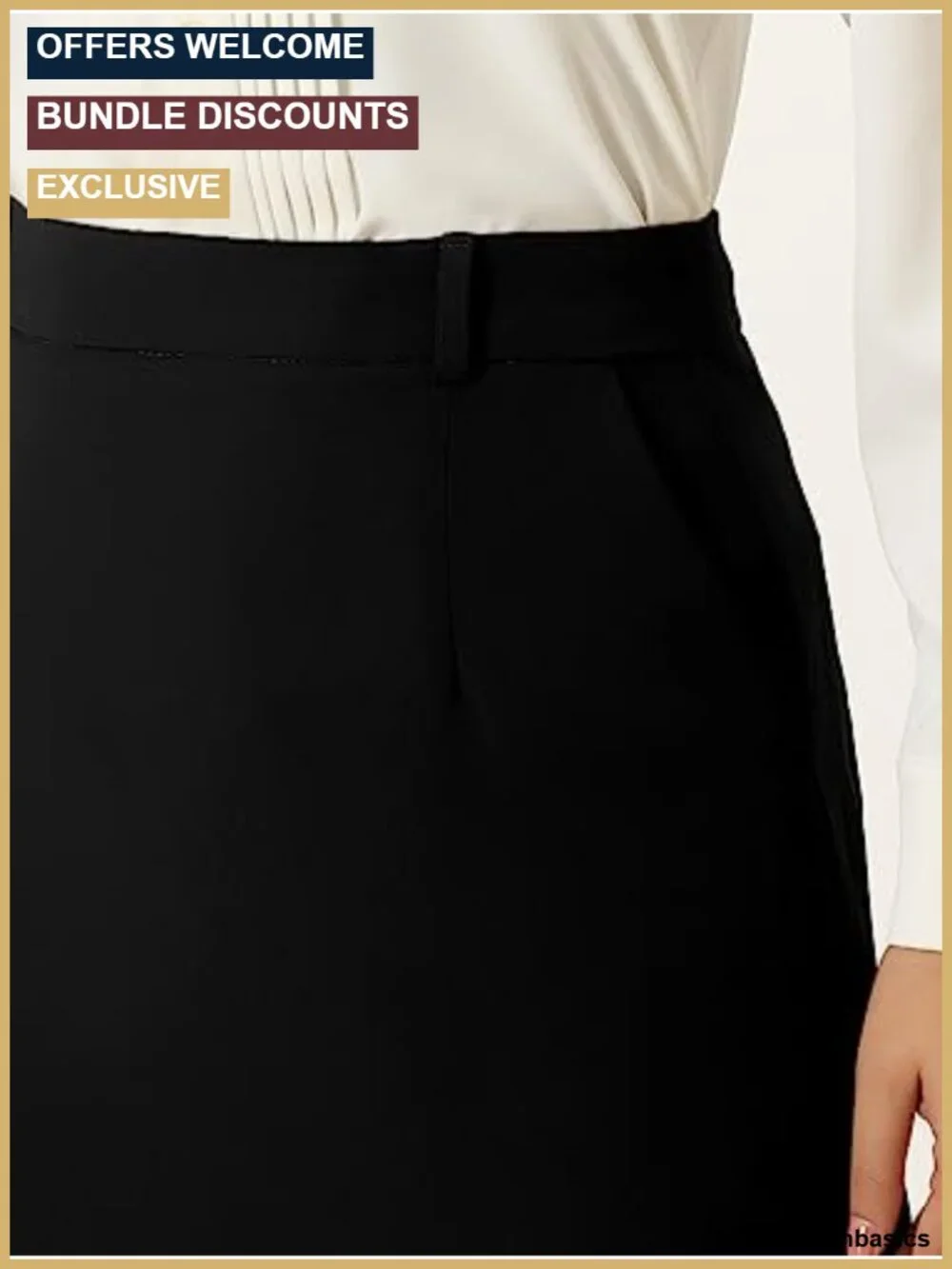 High Waist Pencil Skirt Midi Split Back Side Pockets Work Office Semi-Formal